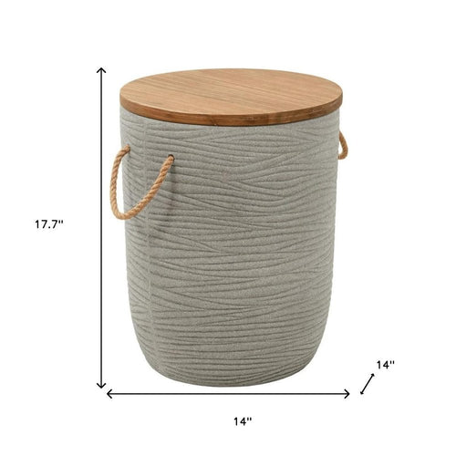 14" Natural and Gray Solid Wood and Faux Concrete Round Outdoor Patio Side Table