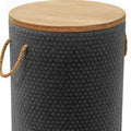 14" Natural and Black Solid Wood and Faux Concrete Round Outdoor Patio Side Table