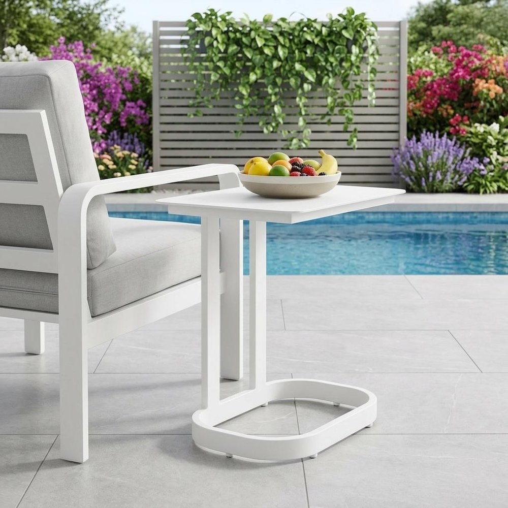 22" White Aluminum Outdoor Patio Side Table