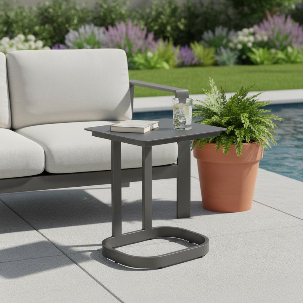 22" Black Aluminum Outdoor Patio Side Table