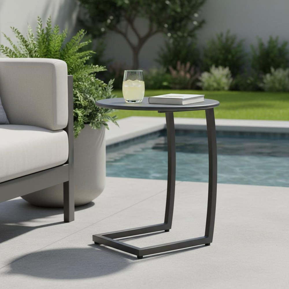 20" Black Aluminum Round Outdoor Patio Side Table