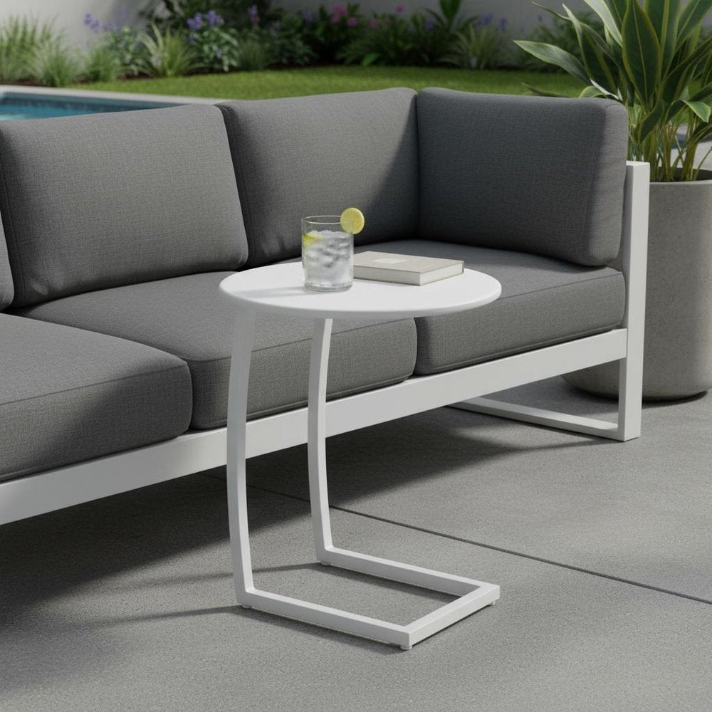 20" White Aluminum Round Outdoor Patio Side Table