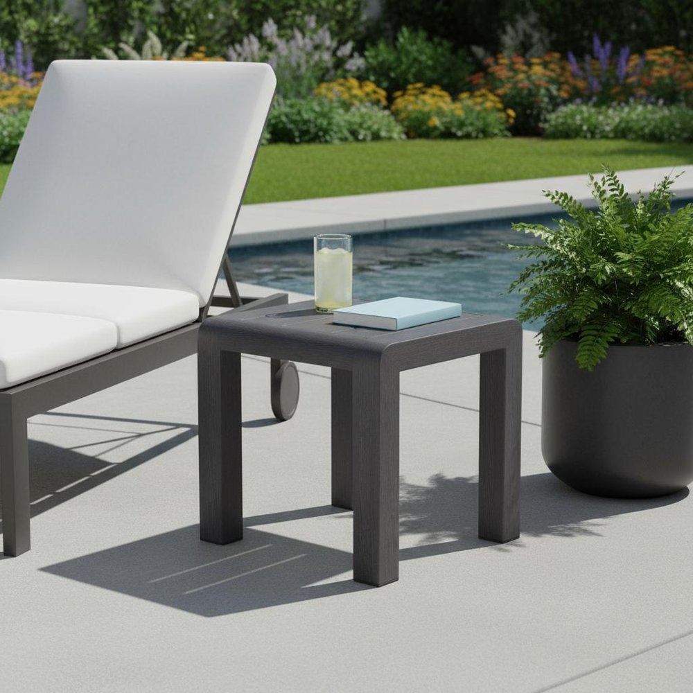 23" Black Aluminum Square Outdoor Patio Side Table