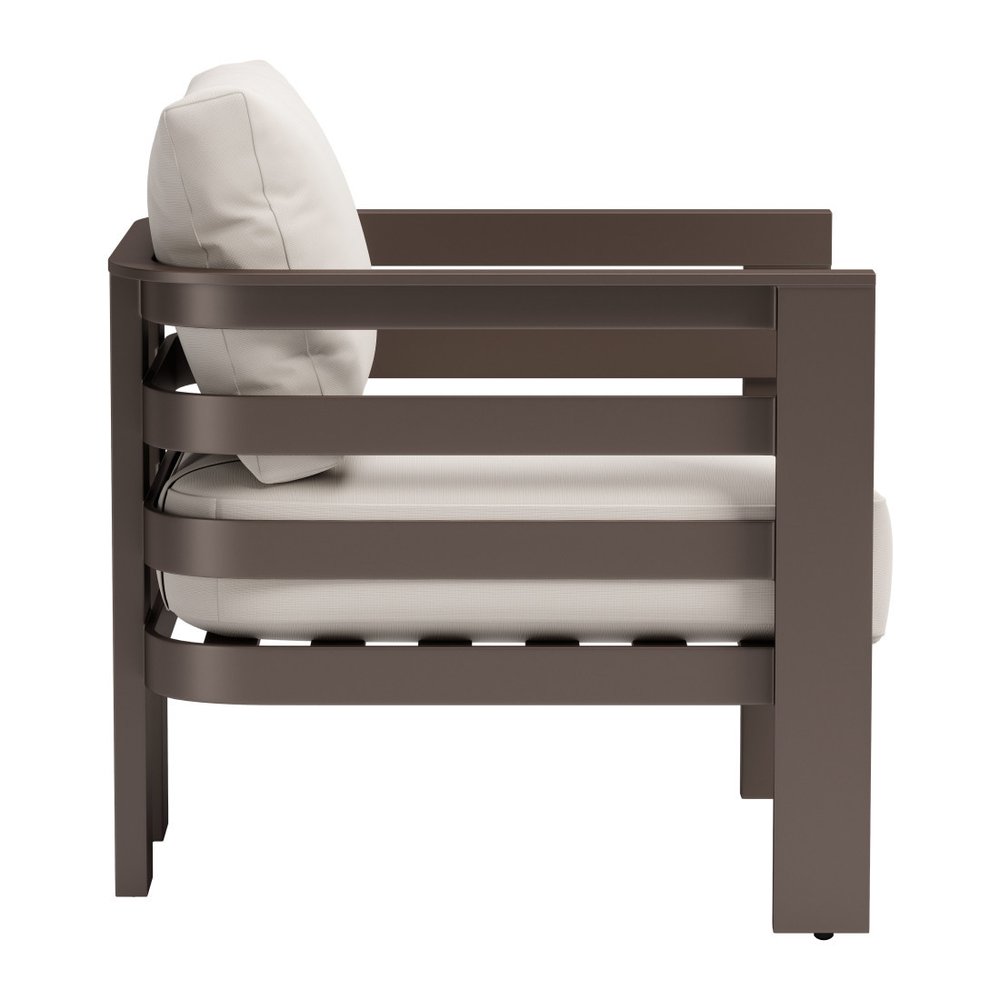 30" Brown Aluminum Outdoor Patio Arm Chair with White Cushion