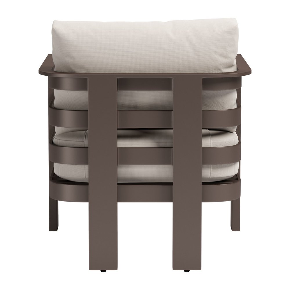 30" Brown Aluminum Outdoor Patio Arm Chair with White Cushion
