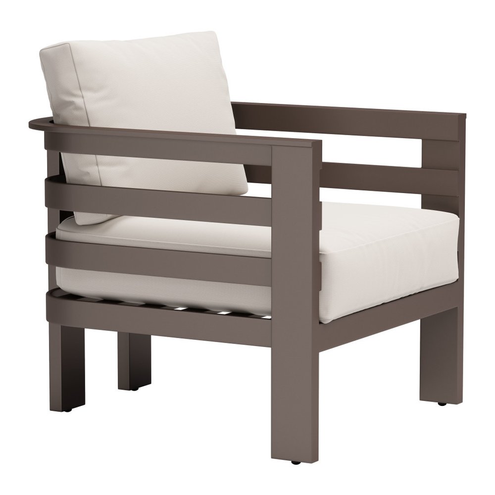 30" Brown Aluminum Outdoor Patio Arm Chair with White Cushion