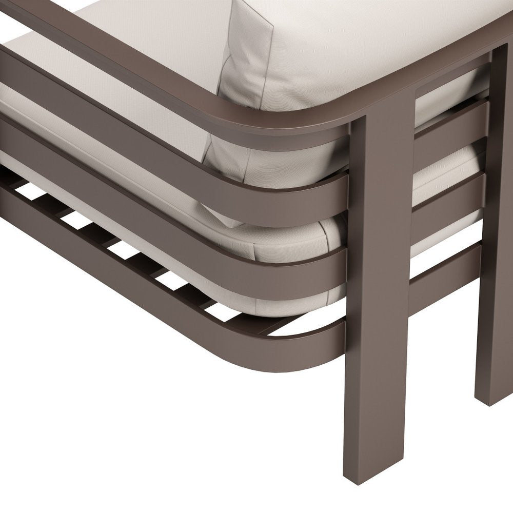 30" Brown Aluminum Outdoor Patio Arm Chair with White Cushion
