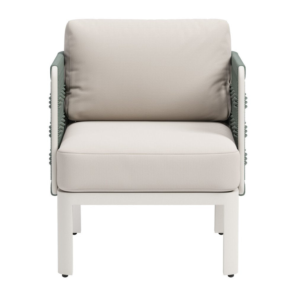 27" Green & White Aluminum Outdoor Patio Accent Chair with White Cushion