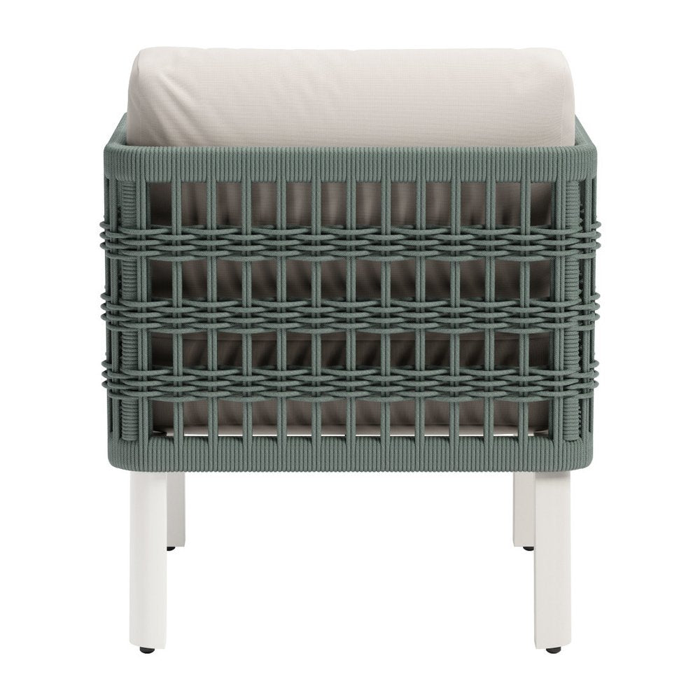 27" Green & White Aluminum Outdoor Patio Accent Chair with White Cushion