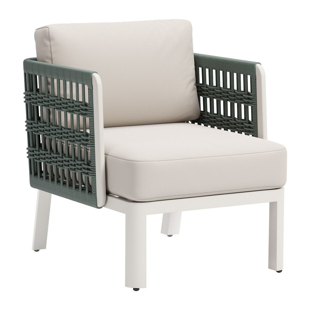 27" Green & White Aluminum Outdoor Patio Accent Chair with White Cushion