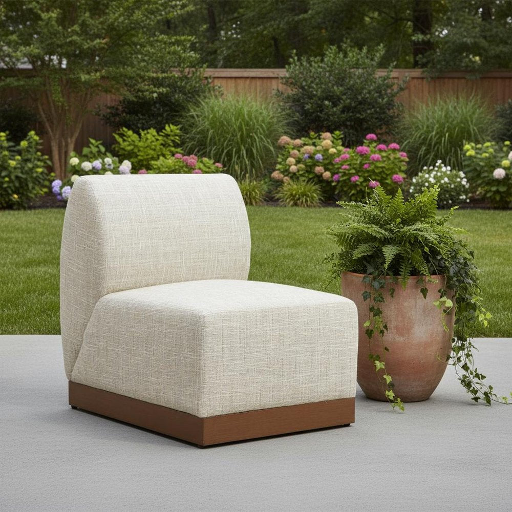 24" Beige Aluminum Outdoor Patio Accent Chair
