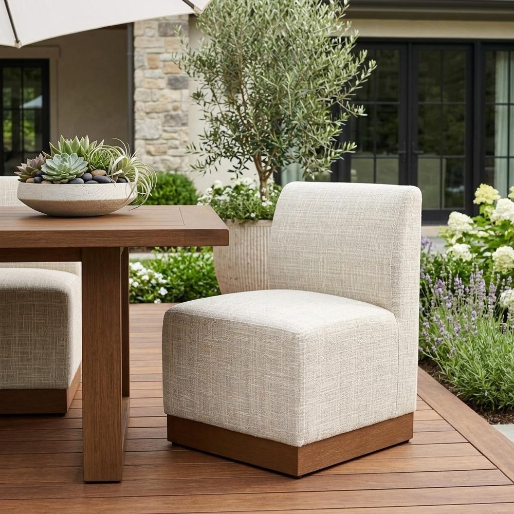 24" Beige Aluminum Outdoor Patio Accent Chair