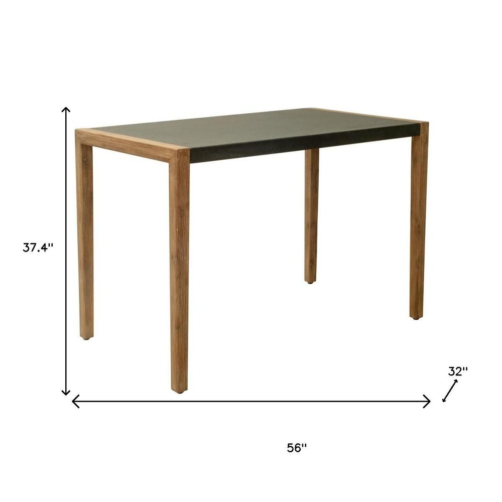 56" Gray & Natural Faux Concrete & Solid Wood Outdoor Patio Bar Table