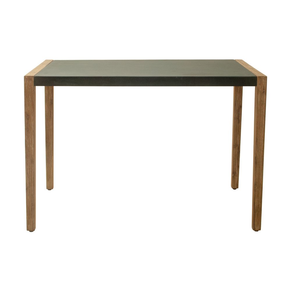 56" Gray & Natural Faux Concrete & Solid Wood Outdoor Patio Bar Table