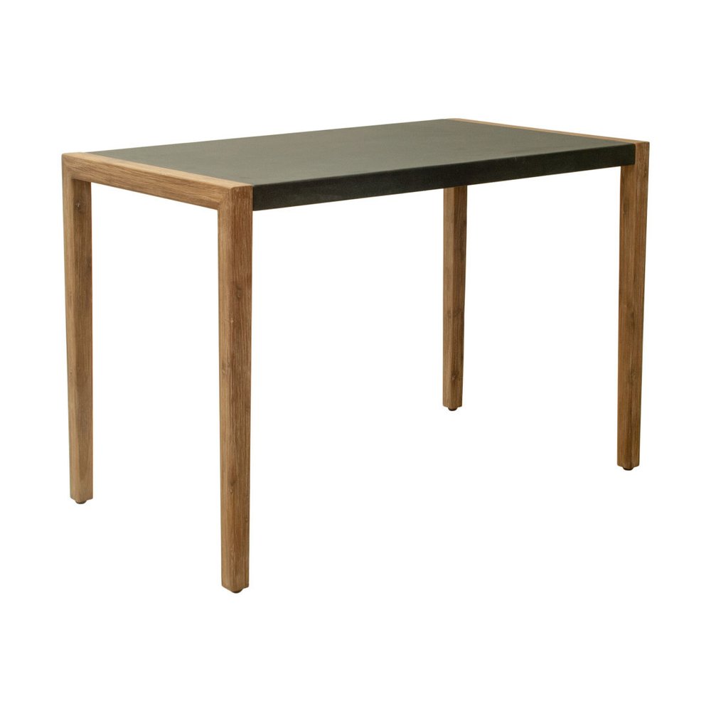 56" Gray & Natural Faux Concrete & Solid Wood Outdoor Patio Bar Table