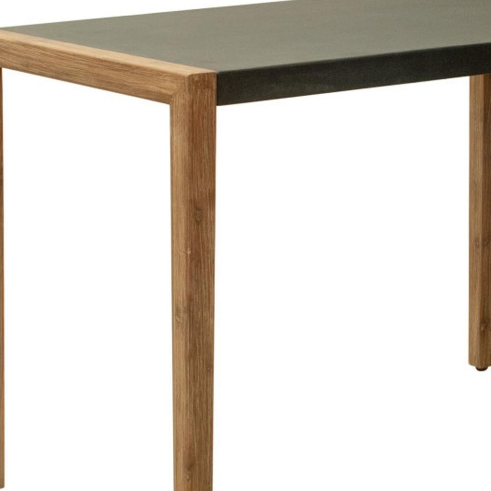 56" Gray & Natural Faux Concrete & Solid Wood Outdoor Patio Bar Table