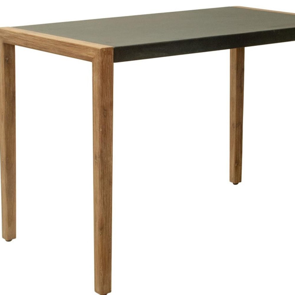 56" Gray & Natural Faux Concrete & Solid Wood Outdoor Patio Bar Table