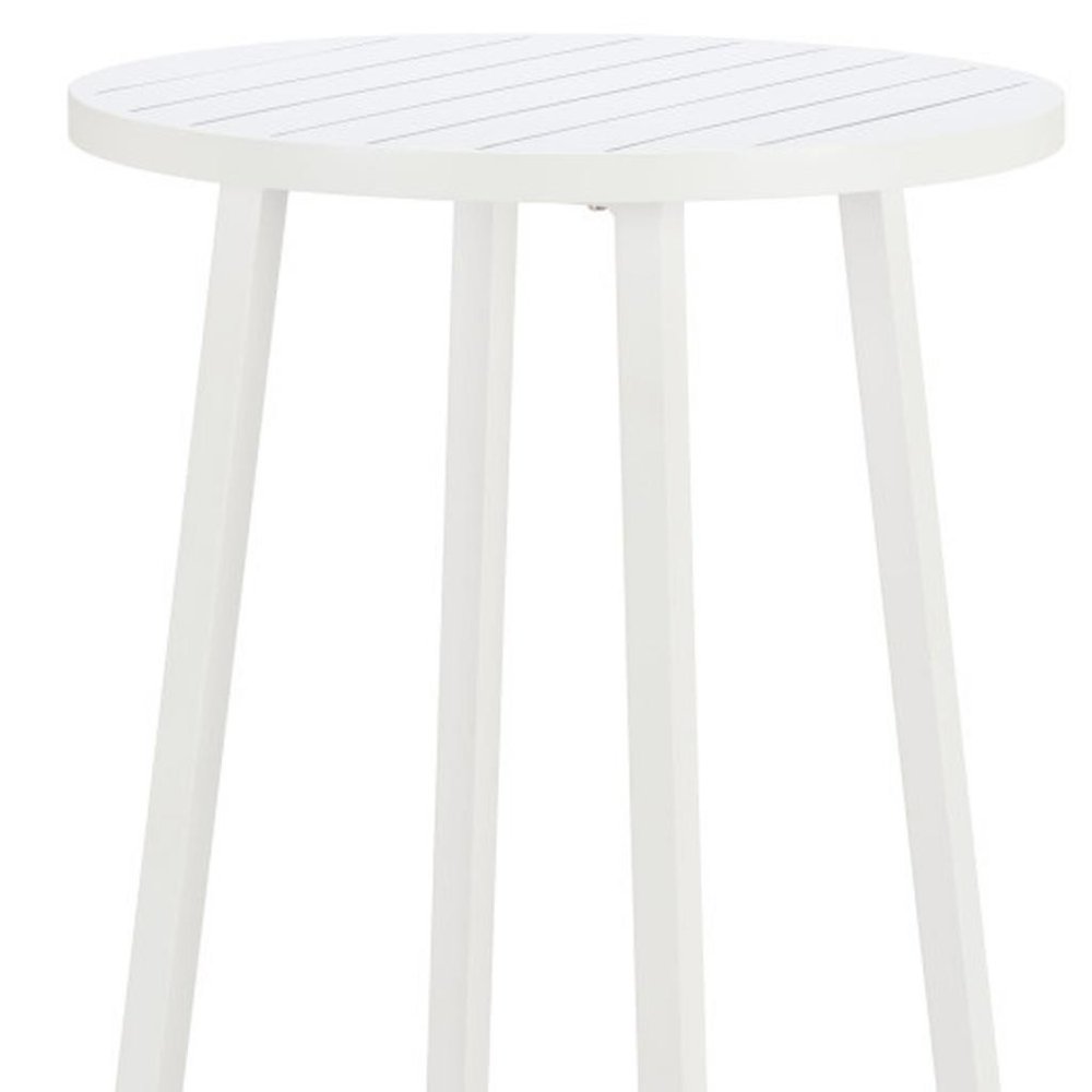 24" White Aluminum Slat Rounded Outdoor Patio Bar Table