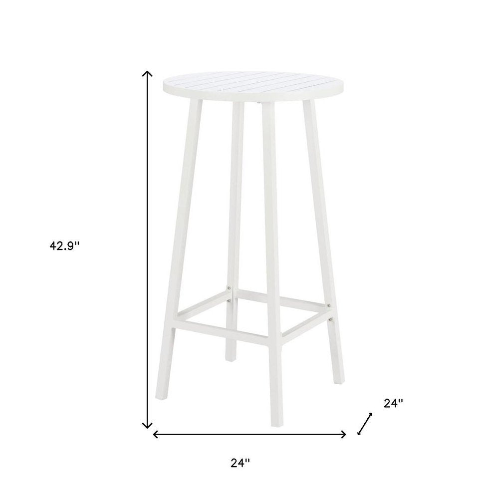 24" White Aluminum Slat Rounded Outdoor Patio Bar Table