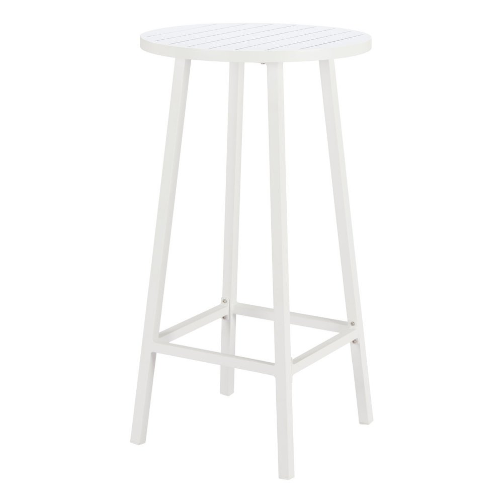 24" White Aluminum Slat Rounded Outdoor Patio Bar Table