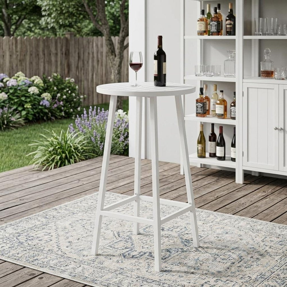 24" White Aluminum Slat Rounded Outdoor Patio Bar Table