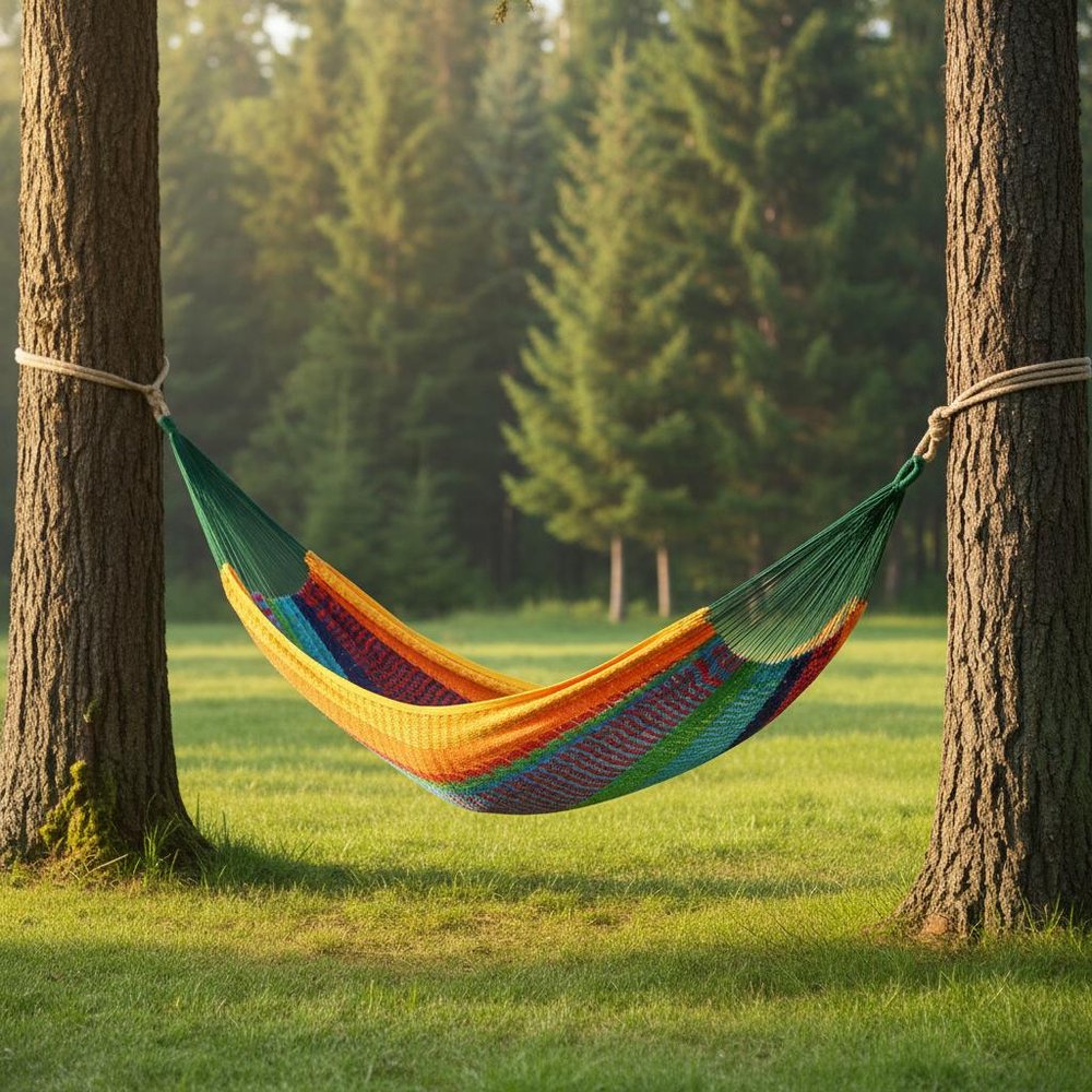 Green Red & Yellow Striped Double Hammock - Outdoor Patio Hammock