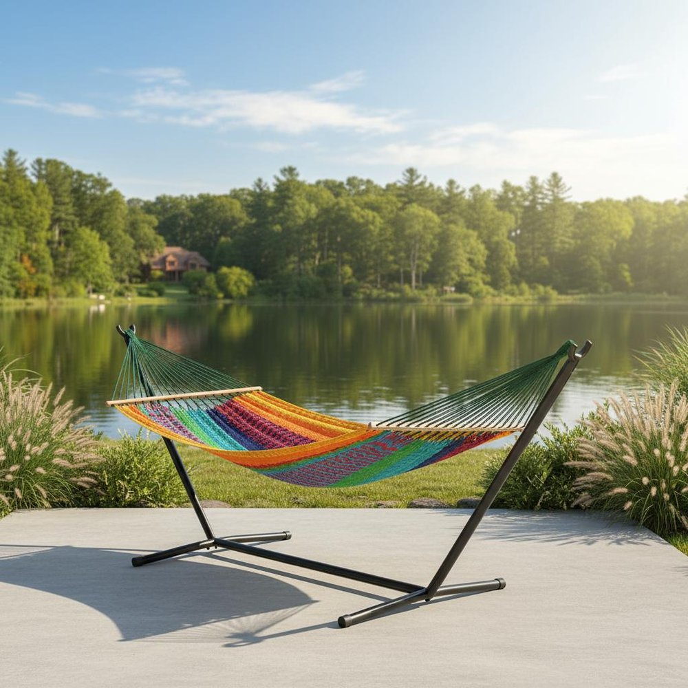 Green Red & Yellow Striped Double Hammock - Outdoor Patio Hammock