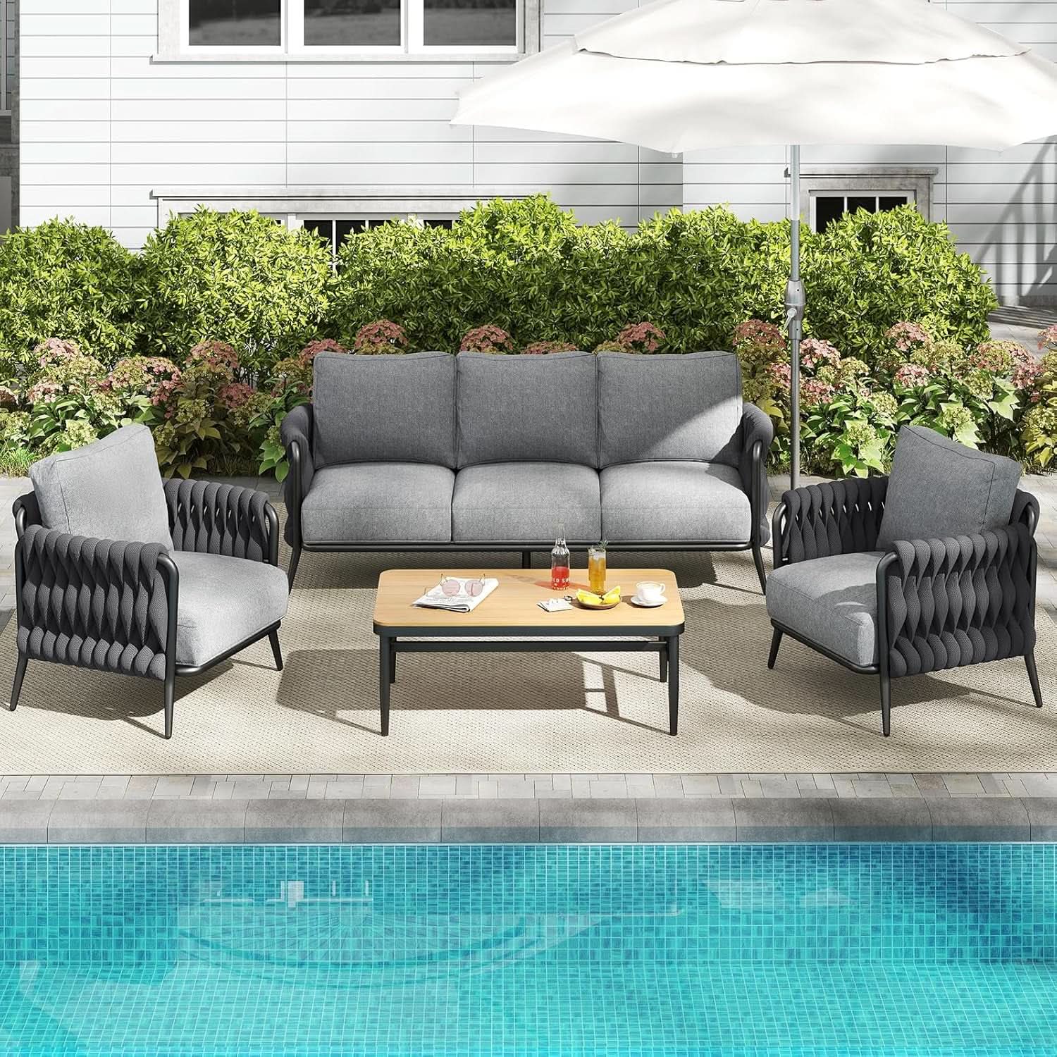 Outdoor Patio Conversation Set with Waterproof Cushions