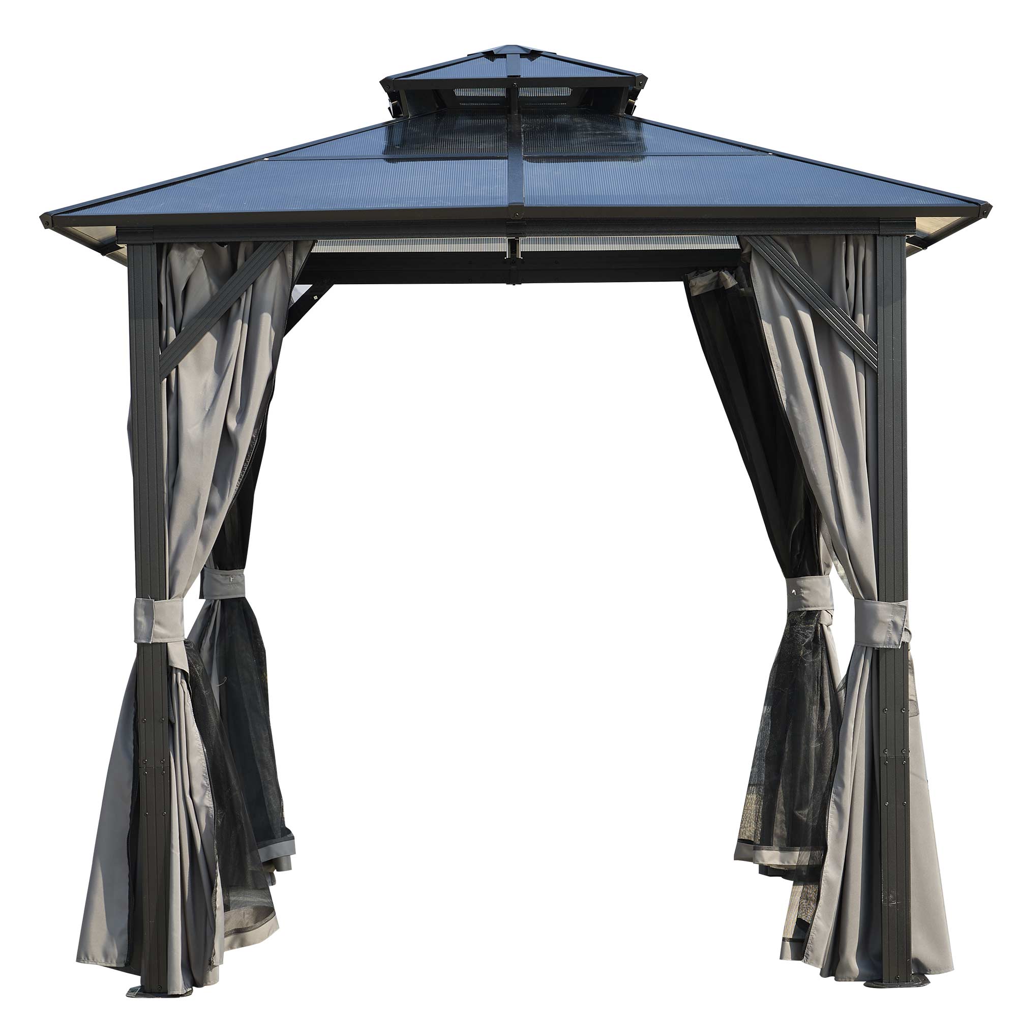 Outdoor Grill Gazebo 8 x 8FT, Hardtop BBQ Gazebo with UV-Resistant Polycarbonate Roof & Storage Hooks for Patio, Lawn, Garden