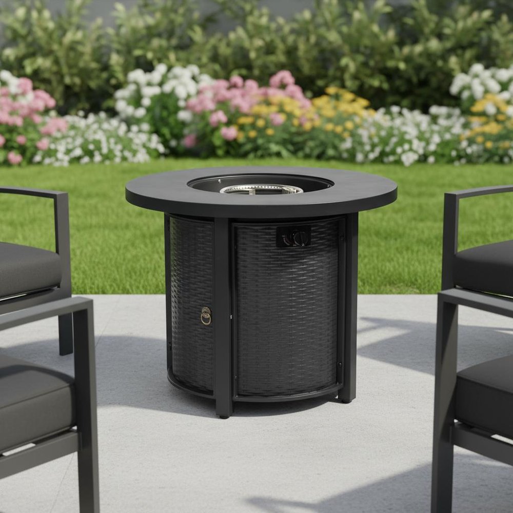 50,000 BTU 30" Black Steel Propane Round Outdoor Fire Pit