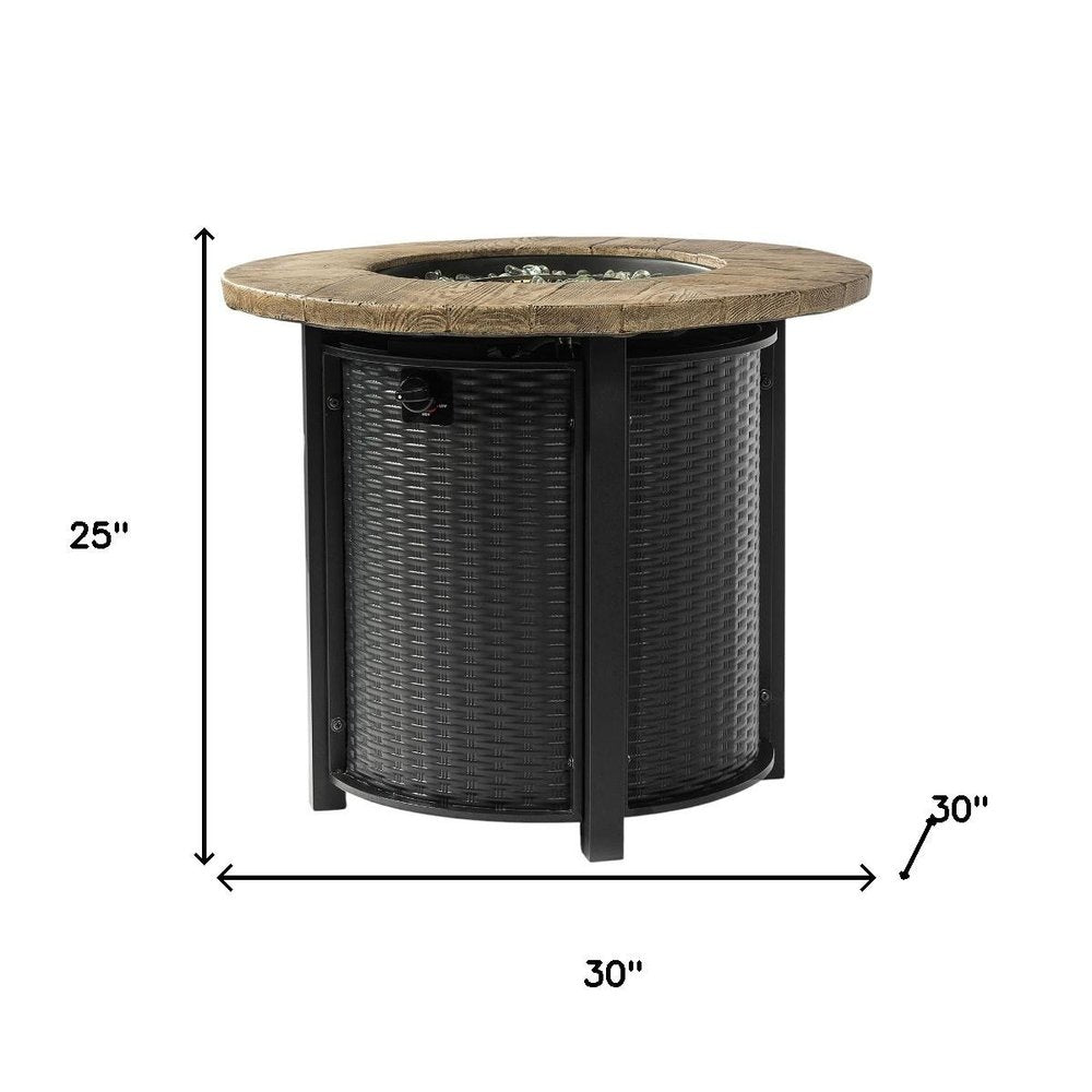 50,000 BTU 30" Black & Brown Steel Propane Round Outdoor Fire Pit