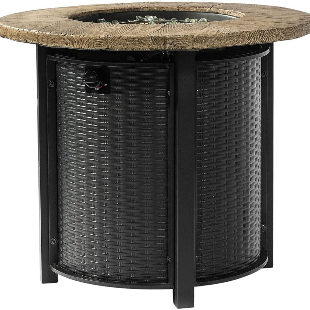 50,000 BTU 30" Black & Brown Steel Propane Round Outdoor Fire Pit