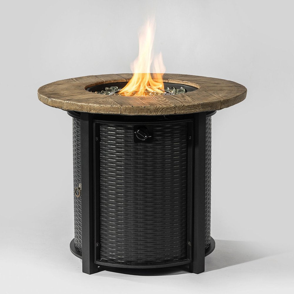 50,000 BTU 30" Black & Brown Steel Propane Round Outdoor Fire Pit