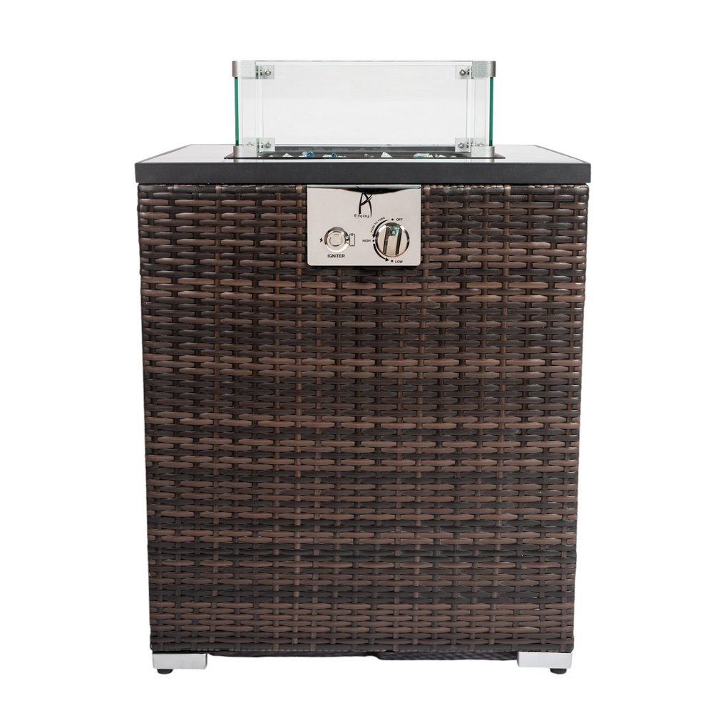 50,000 BTU 24" Espresso Wicker Propane Rectangular Outdoor Fire Pit