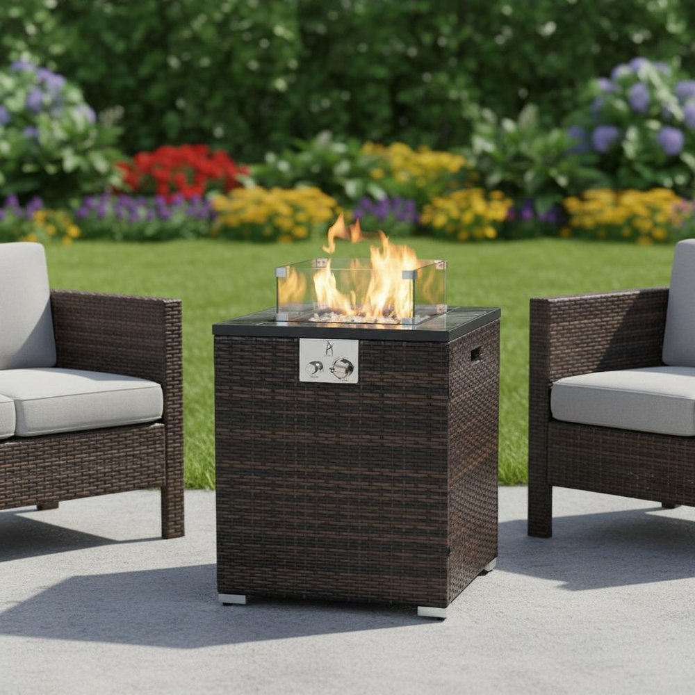 50,000 BTU 24" Espresso Wicker Propane Rectangular Outdoor Fire Pit