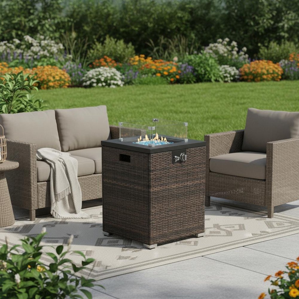 50,000 BTU 22" Brown Wicker Propane Rectangular Outdoor Fire Pit