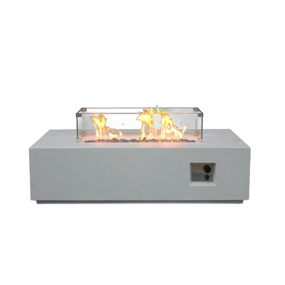 65,000 BTU 52" Antiqued White Concrete Propane Rectangular Outdoor Fire Pit with Cover