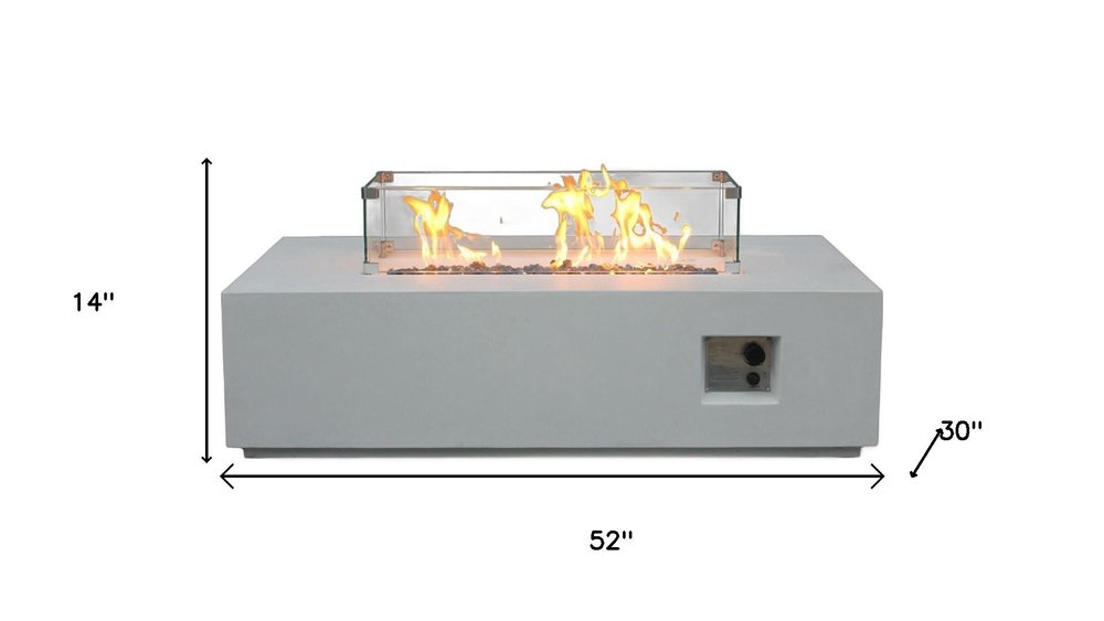 65,000 BTU 52" Antiqued White Concrete Propane Rectangular Outdoor Fire Pit with Cover