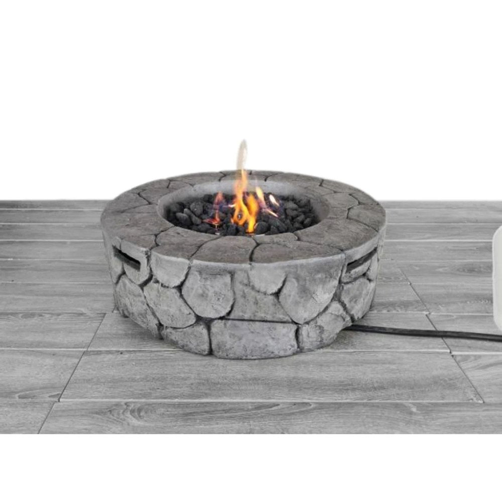 40,000 BTU 28" Gray Concrete Propane Round Outdoor Fire Pit with Cover