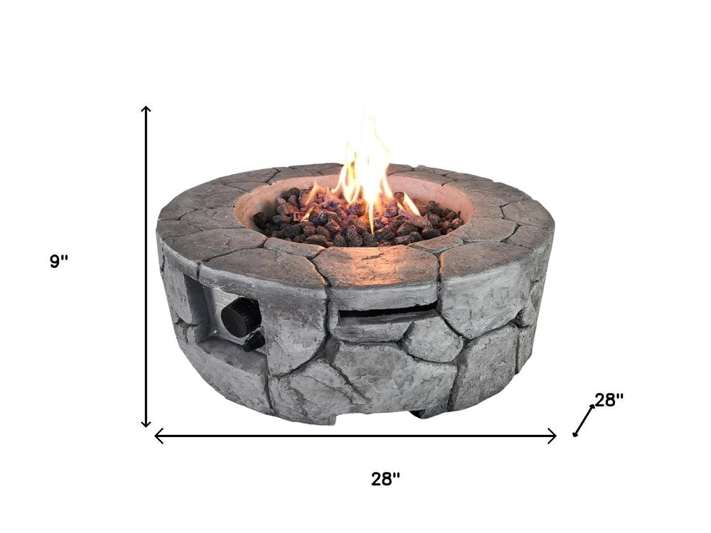 40,000 BTU 28" Gray Concrete Propane Round Outdoor Fire Pit with Cover
