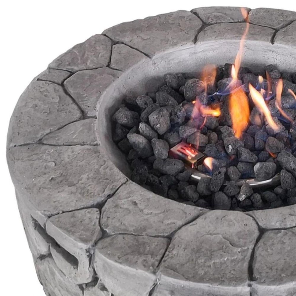 40,000 BTU 28" Gray Concrete Propane Round Outdoor Fire Pit with Cover