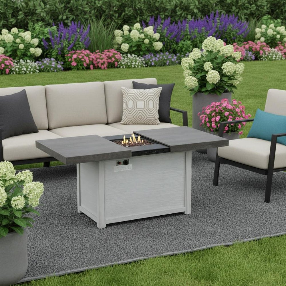 50,000 BTU 45" Gray Aluminum Propane Rectangular Outdoor Fire Pit with Cover