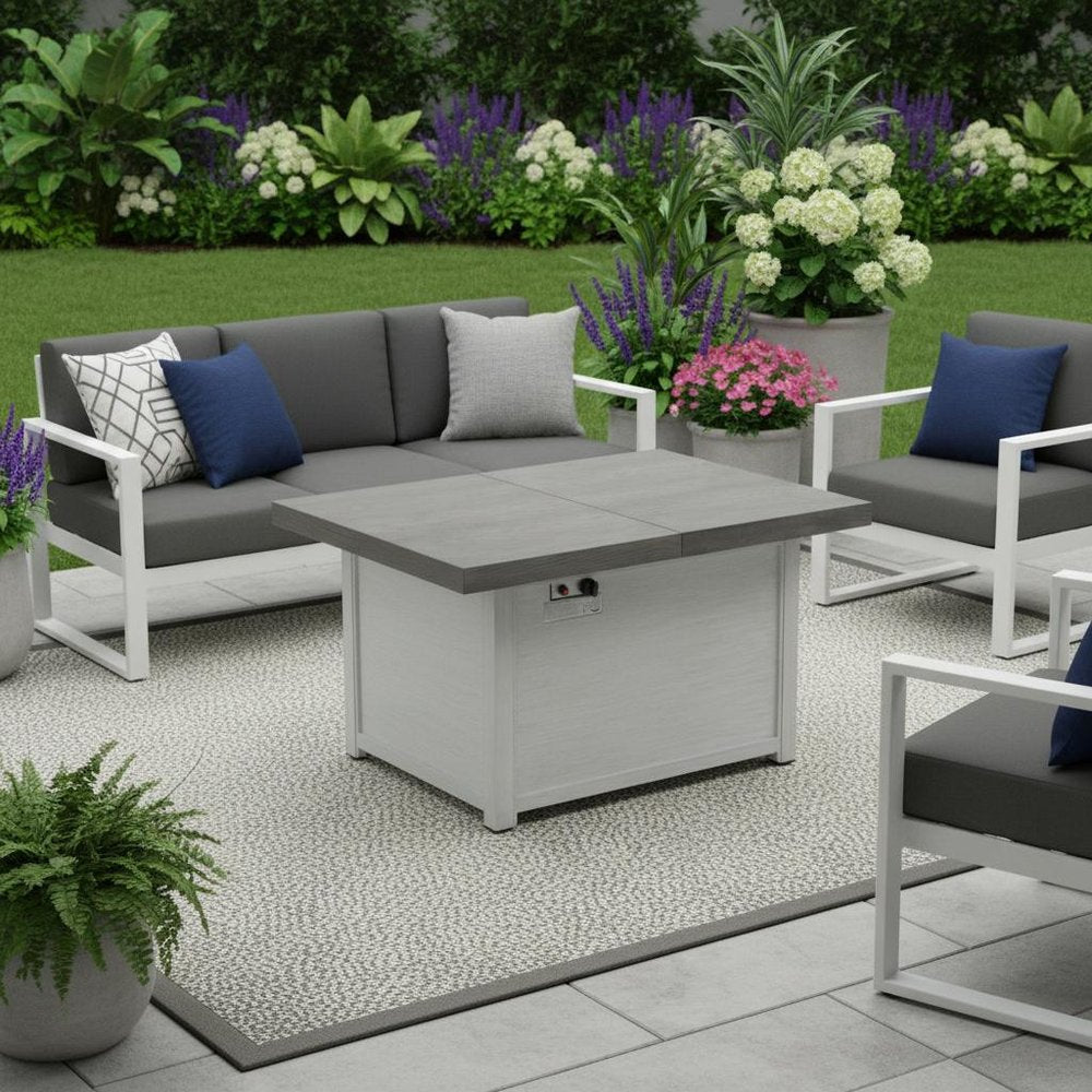 50,000 BTU 45" Gray Aluminum Propane Rectangular Outdoor Fire Pit with Cover