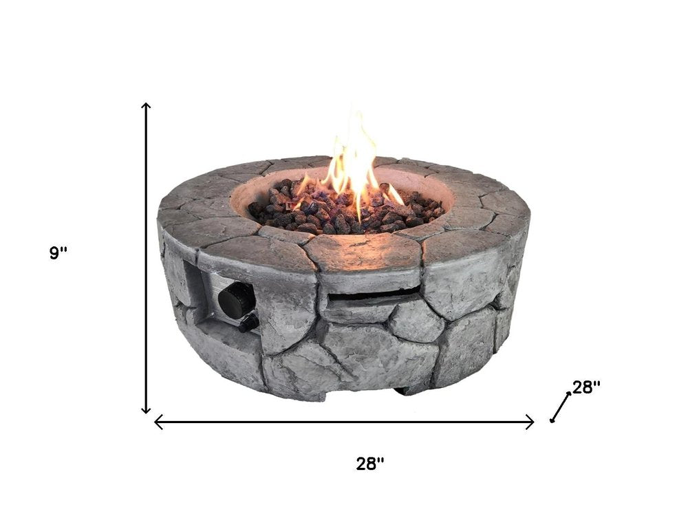 40,000 BTU 28" Gray Steel Propane Round Outdoor Fire Pit with Cover