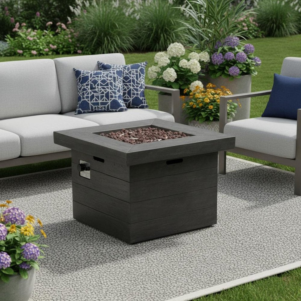 40,000 BTU 32" Gray Steel Propane Rectangular Outdoor Fire Pit with Cover