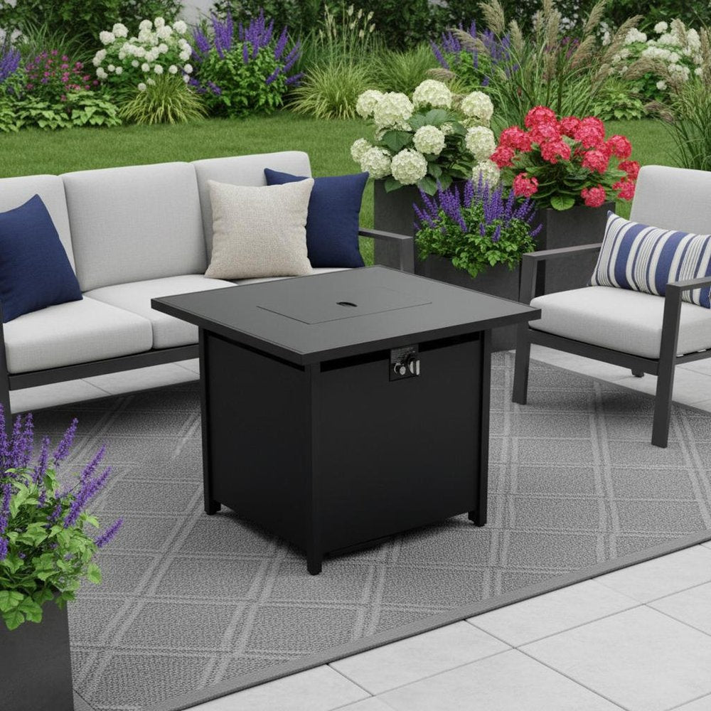 40,000 BTU 42" Black Steel Propane Rectangular Outdoor Fire Pit with Cover
