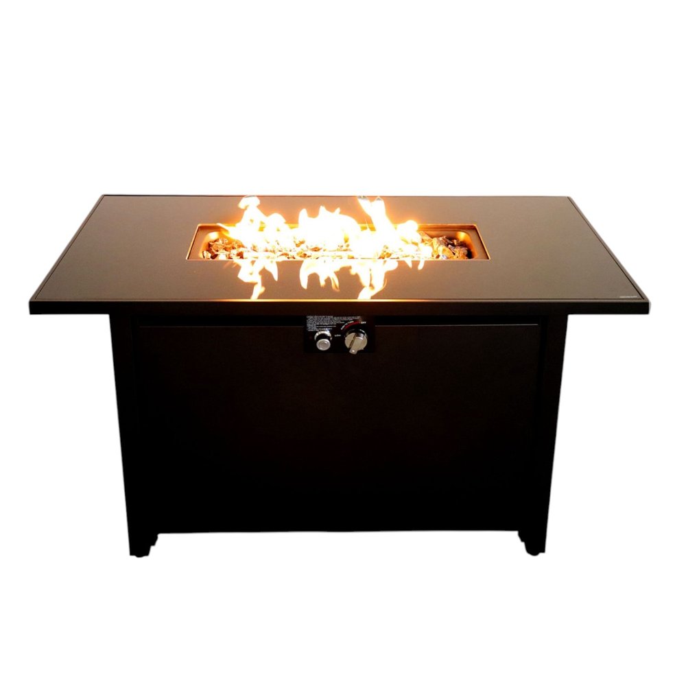 40,000 BTU 42" Black Steel Propane Rectangular Outdoor Fire Pit with Cover