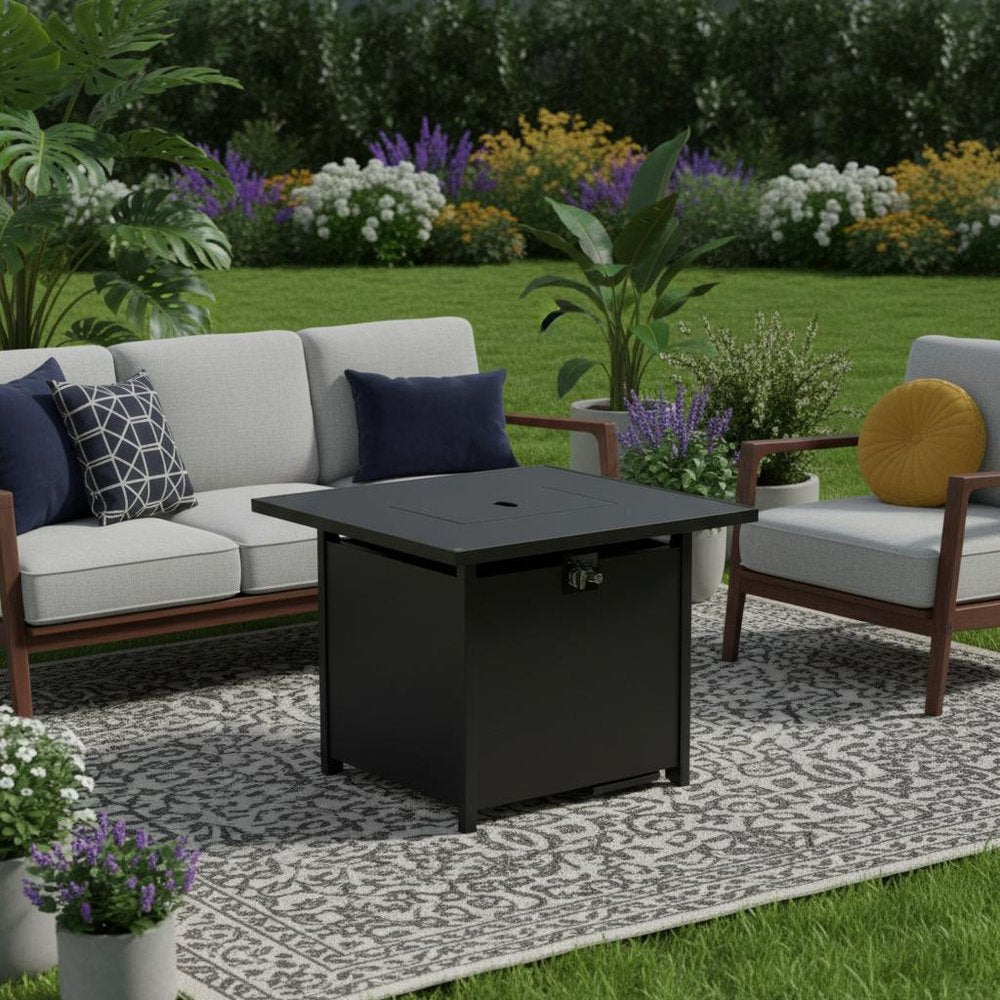 40,000 BTU 43" Black Steel Propane Rectangular Outdoor Fire Pit with Cover
