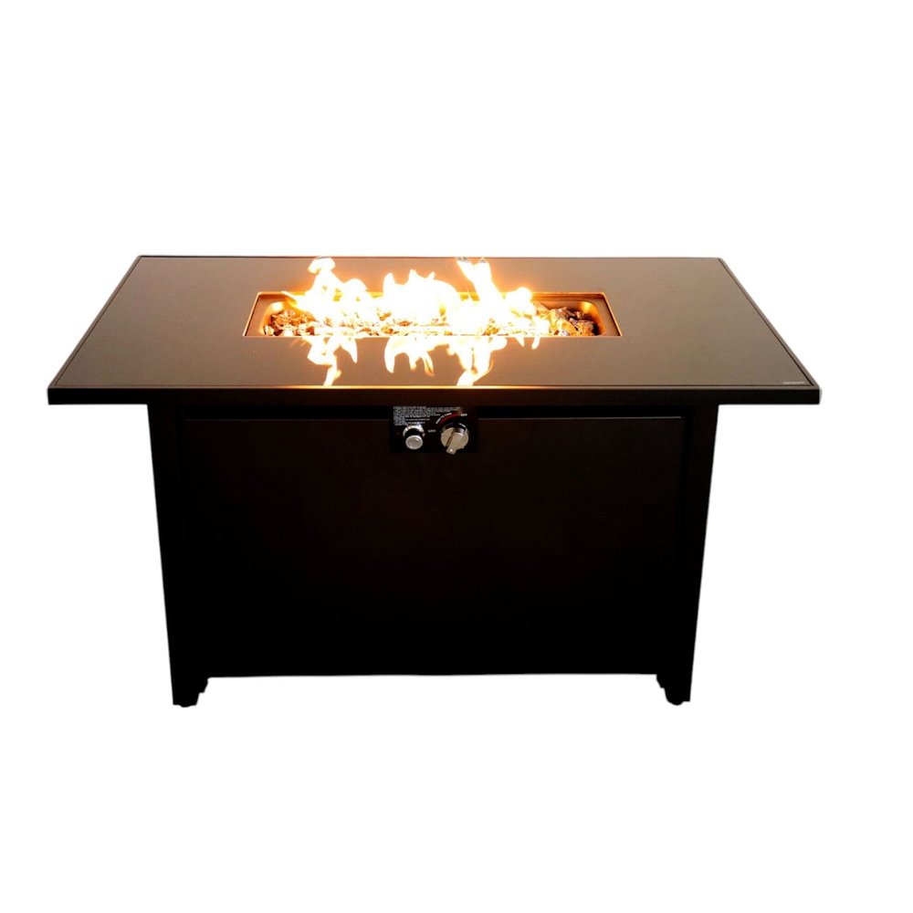 40,000 BTU 43" Black Steel Propane Rectangular Outdoor Fire Pit with Cover
