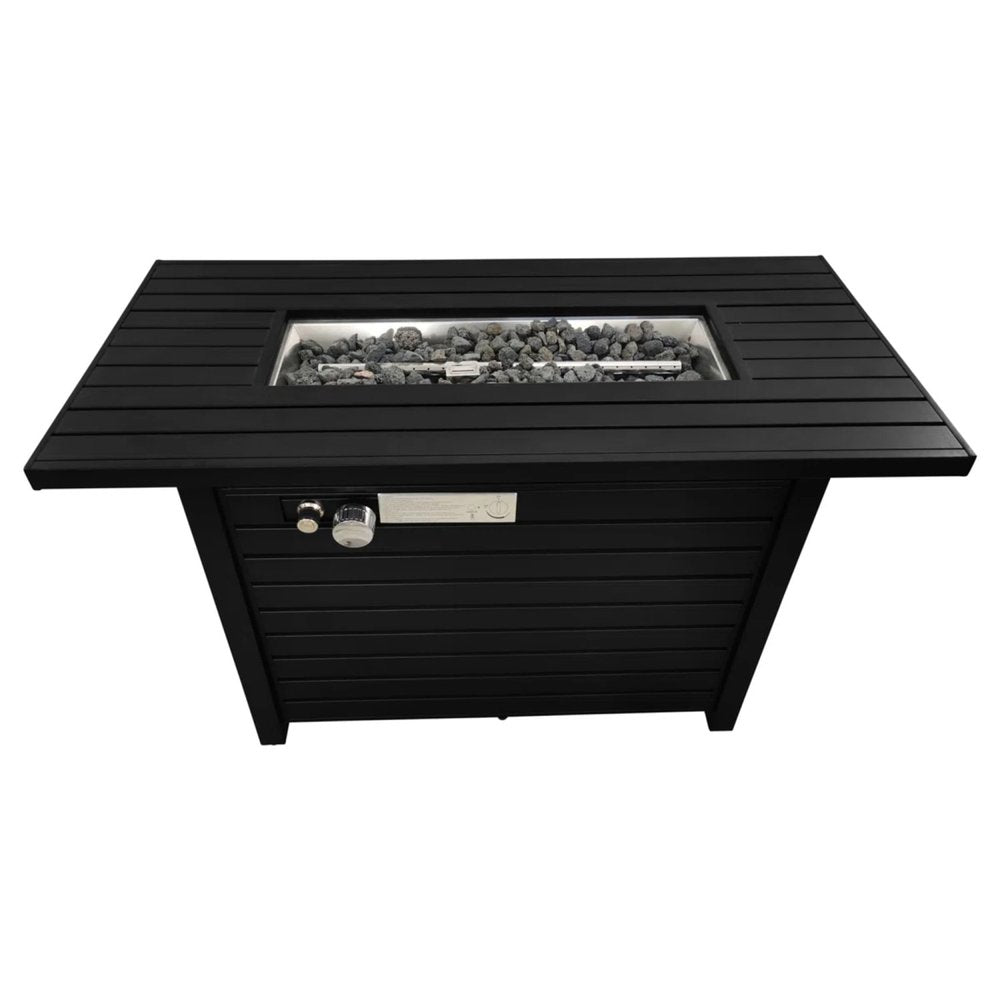 40,000 BTU 42" Black Steel Propane Rectangular Outdoor Fire Pit with Cover